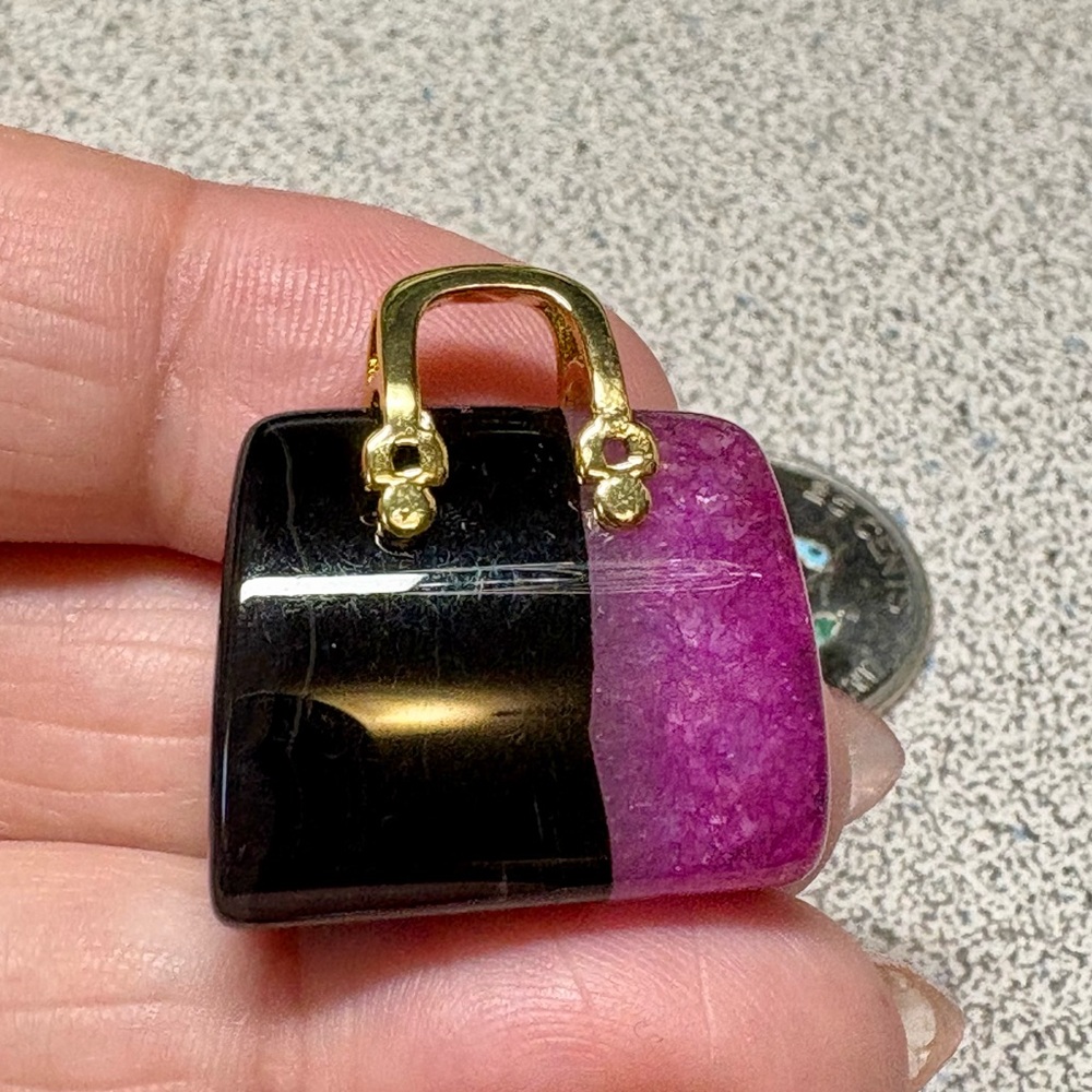 Miniature Black(peach black Druzy) and Pink Handbag Charm
